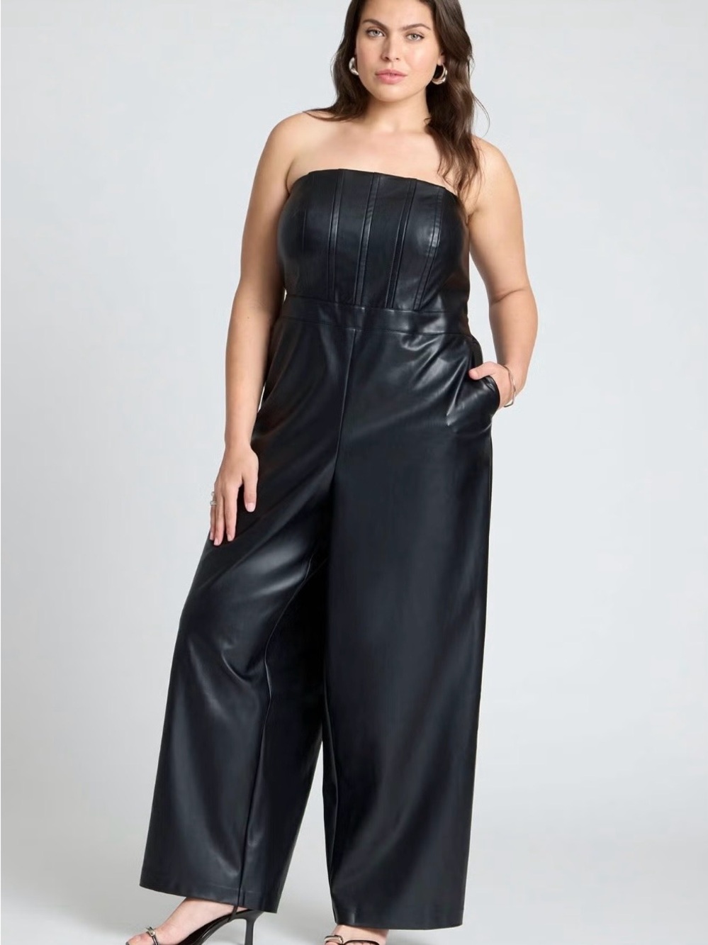 ELOQUII Strapless Wide-Leg Faux Leather Jumpsuit 🖤🖤🖤 MUST HAVE QUEEN